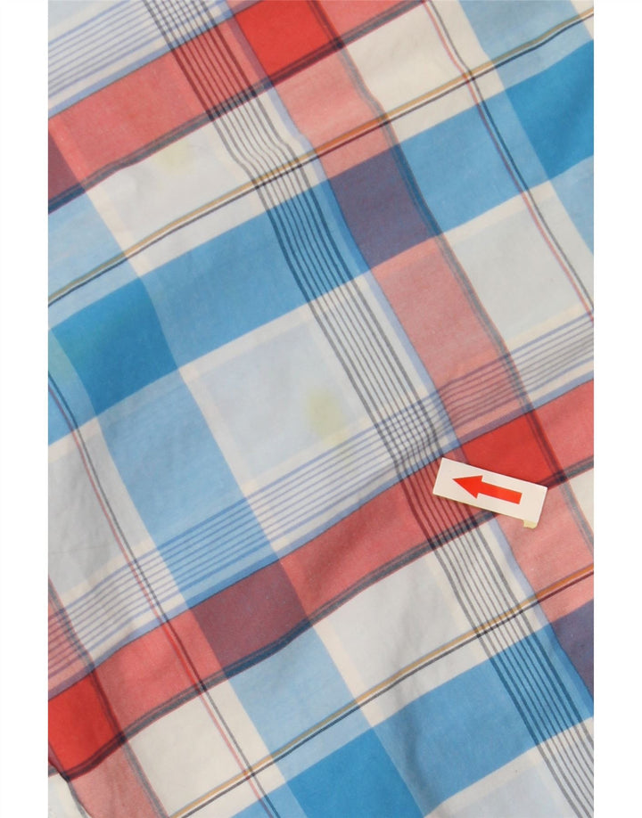 TOMMY HILFIGER Camisa militar masculina de manga curta de algodão xadrez azul médio