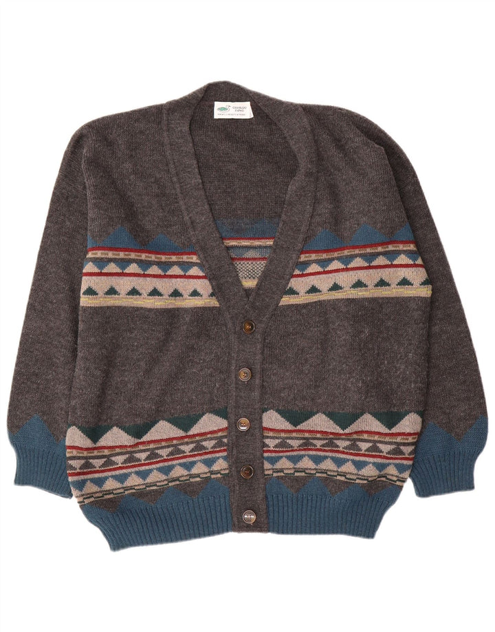 Suéter Cardigan Masculino Vintage XL Cinza Geométrico