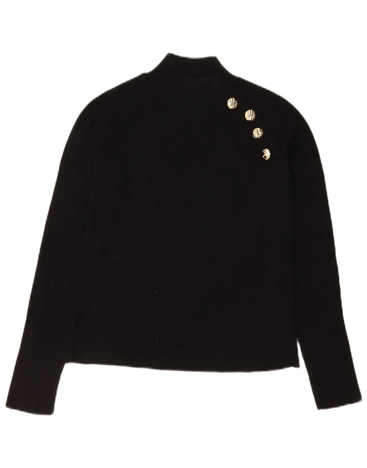 Zara Top curto feminino manga comprida Reino Unido 14 grande viscose preta