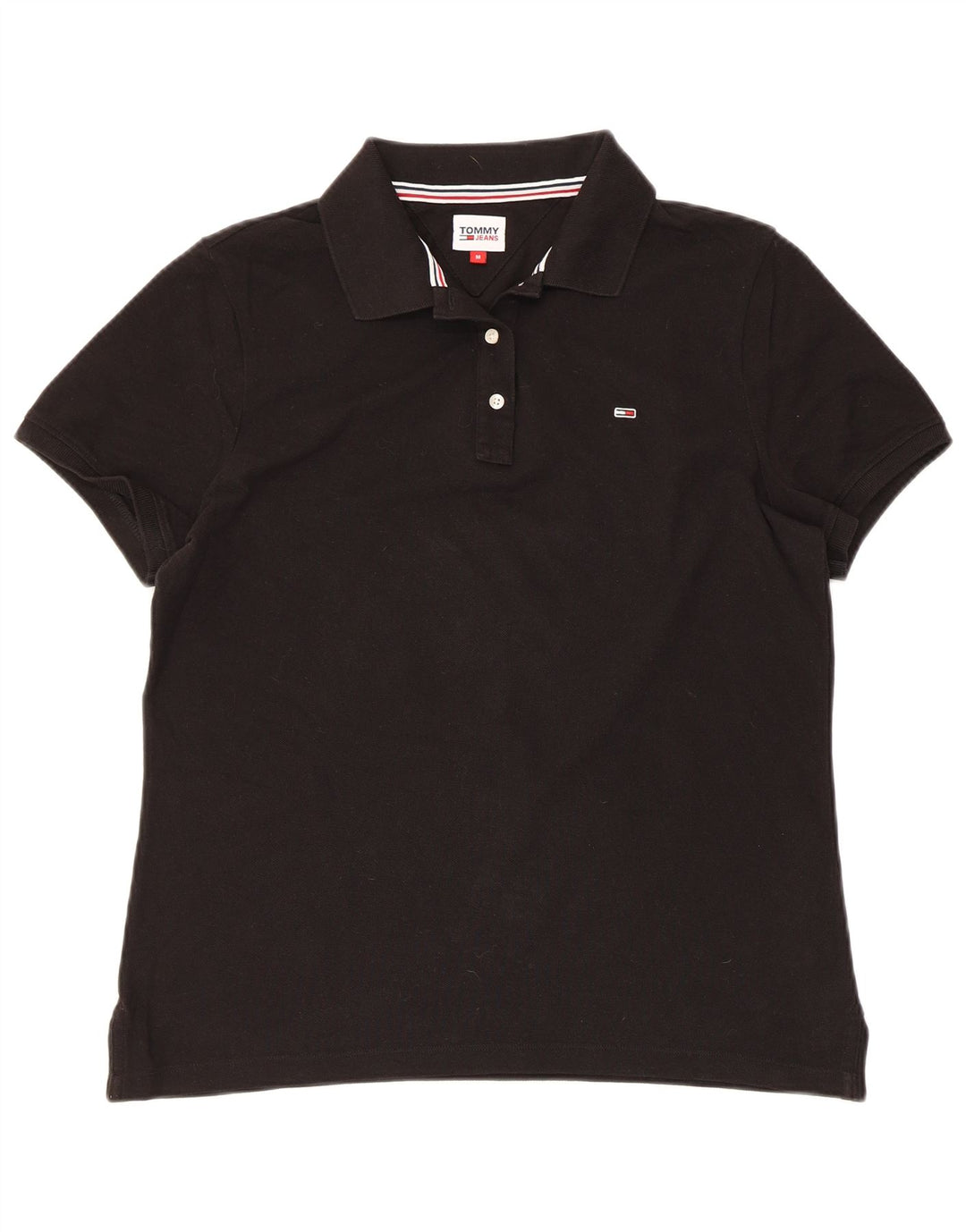 Camisa polo feminina TOMMY HILFIGER Reino Unido 14 algodão preto médio