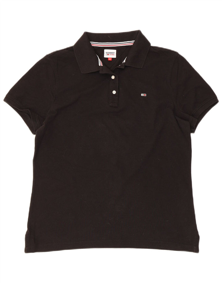 Camisa polo feminina TOMMY HILFIGER Reino Unido 14 algodão preto médio