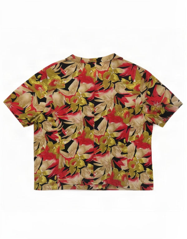 Blusa feminina vintage manga curta UK 18 XL floral multicolorida