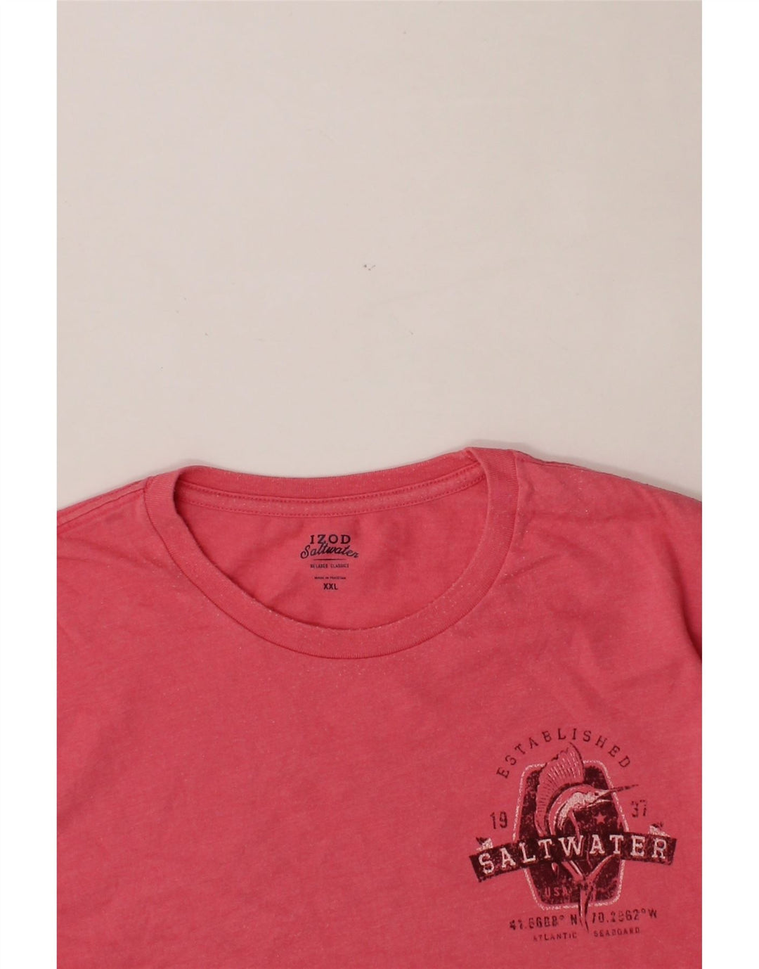 IZOD Mens Salt Water Graphic T-Shirt Top 2XL Pink Cotton Vintage Izod and Second-Hand Izod from Messina Hembry 