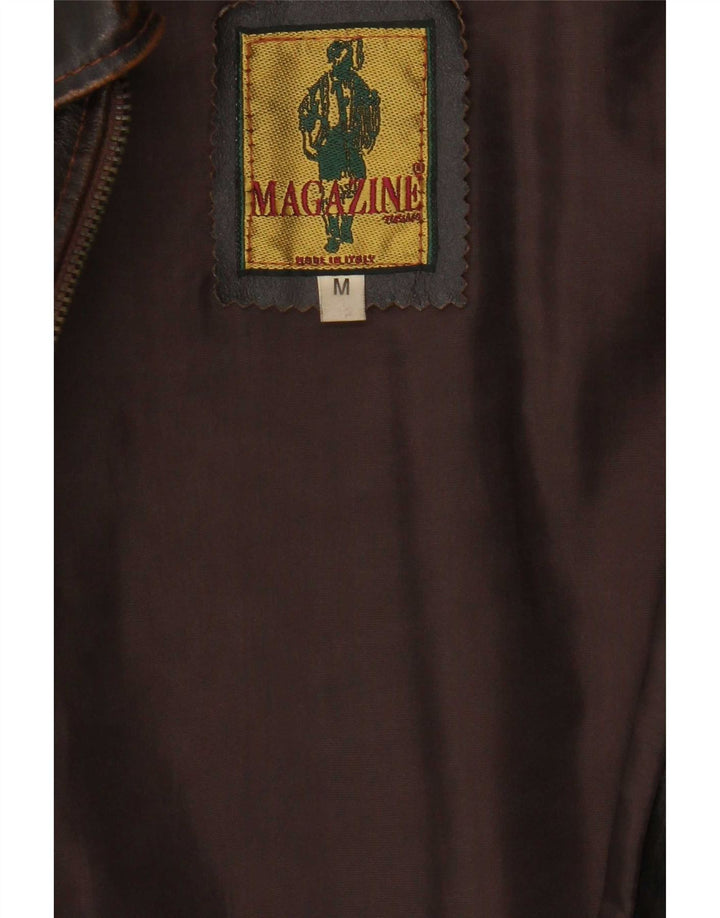 Colete de couro masculino vintage marrom médio