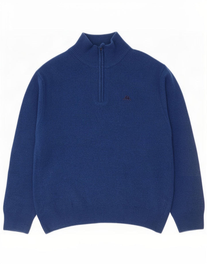 Suéter masculino Kappa com zíper e gola grande de lã azul marinho