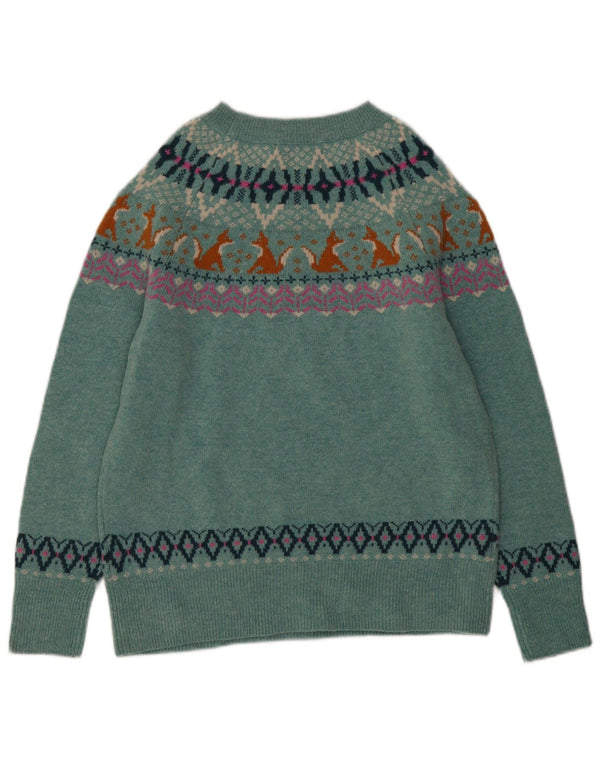 Suéter feminino com gola barco White Stuff UK 10 pequeno turquesa Fair Isle