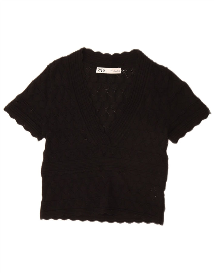 Blusa feminina Zara Top UK 10 pequena viscose preta