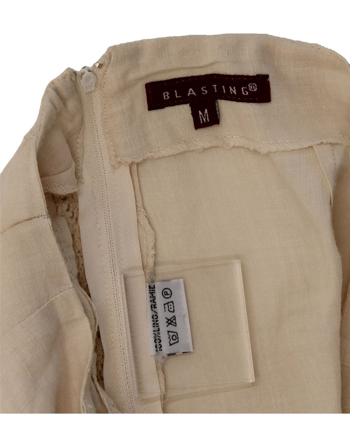BLASTING Womens Wide Leg Cropped Trousers Medium W30 L26 Beige Linen Vintage Blasting and Second-Hand Blasting from Messina Hembry 