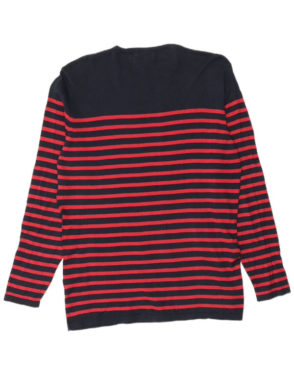 Zara Suéter masculino com gola redonda XL listrado azul marinho