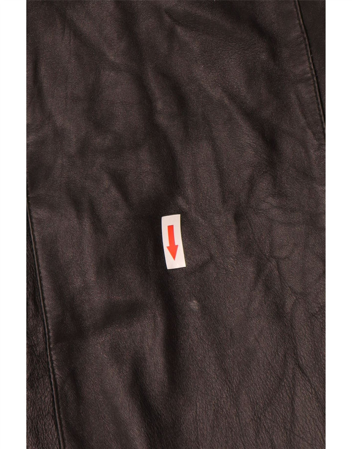 Casaco de couro feminino vintage folgado Reino Unido 14 couro preto médio