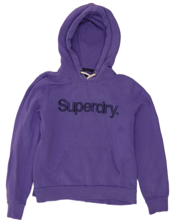 Superdry feminino gráfico moletom com capuz UK 12 algodão roxo médio
