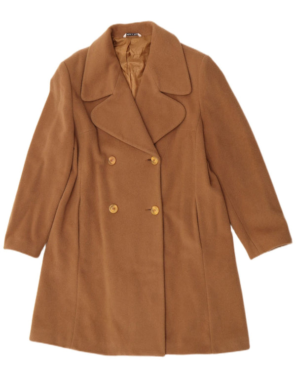 Casaco feminino vintage com peito duplo Reino Unido 12 lã marrom médio