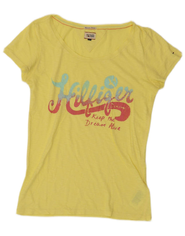 Camiseta feminina Tommy Hilfiger com estampa gráfica UK 12 algodão amarelo médio