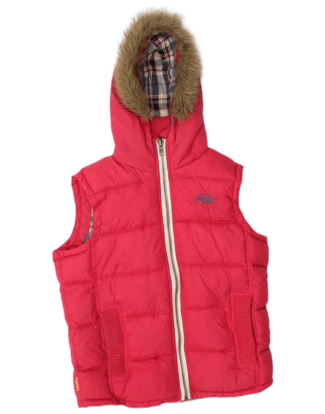 Colete acolchoado com capuz feminino Superdry UK 14 nylon rosa médio