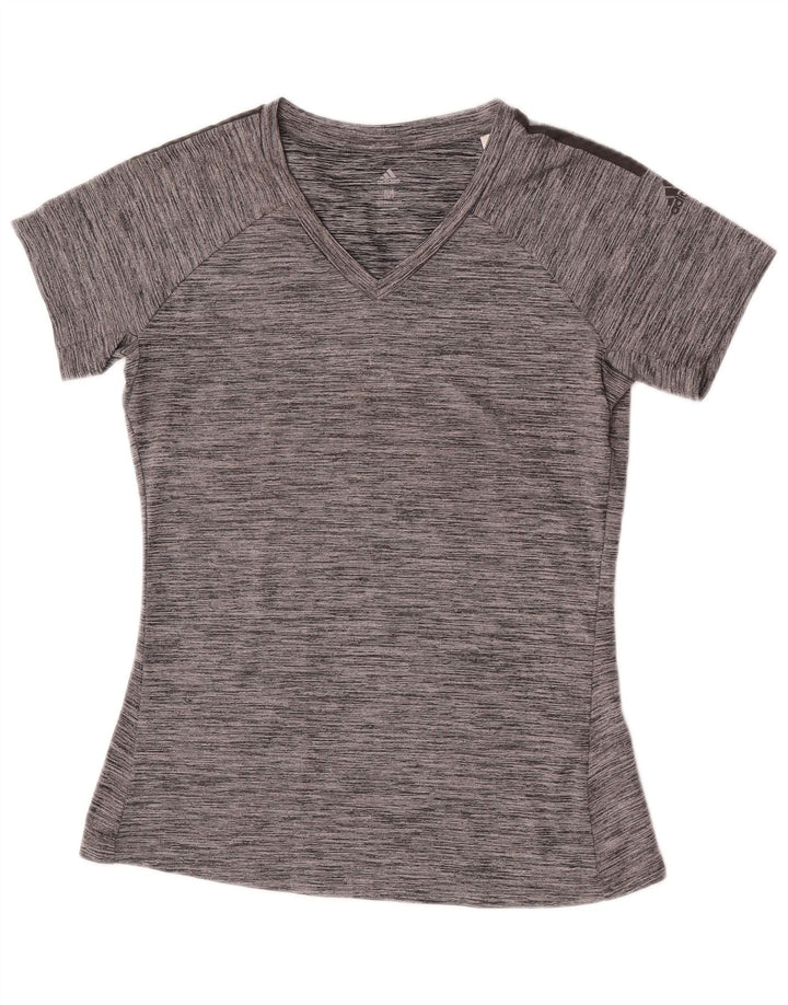Adidas Womens Climalite T-Shirt Top UK 12 Medium Grey Flecked Poliéster