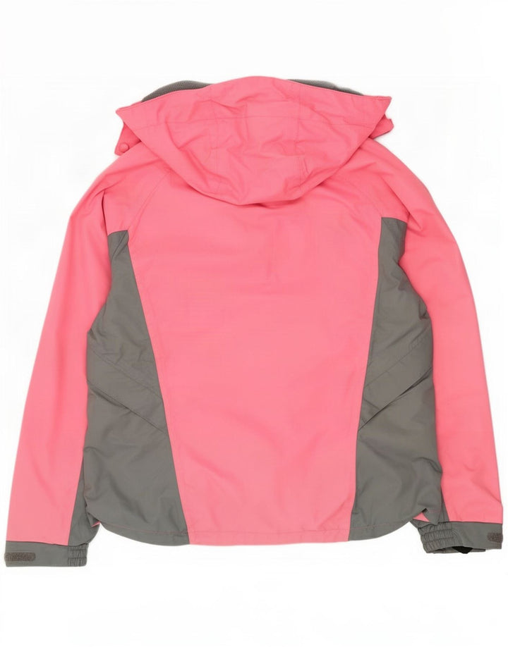 Jaqueta de esqui vintage feminina com capuz UK 12 poliamida colorblock rosa médio