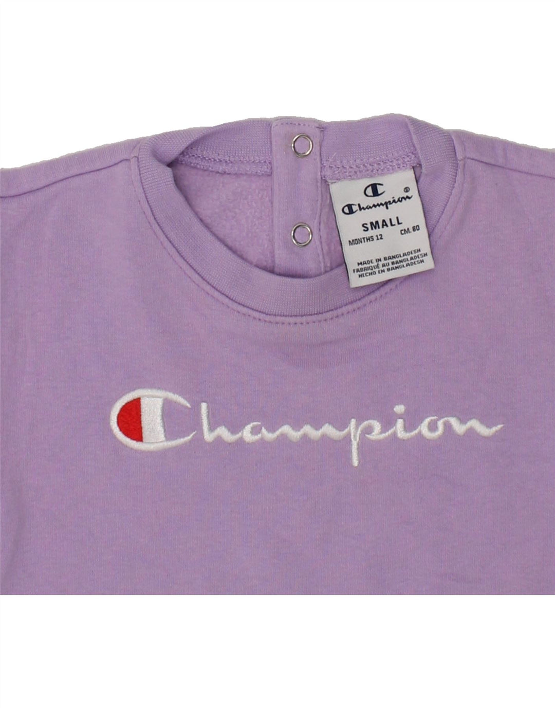 CHAMPION Baby Girls Graphic Sweatshirt Jumper 9-12 Months Small Purple Vintage Champion and Second-Hand Champion from Messina Hembry 