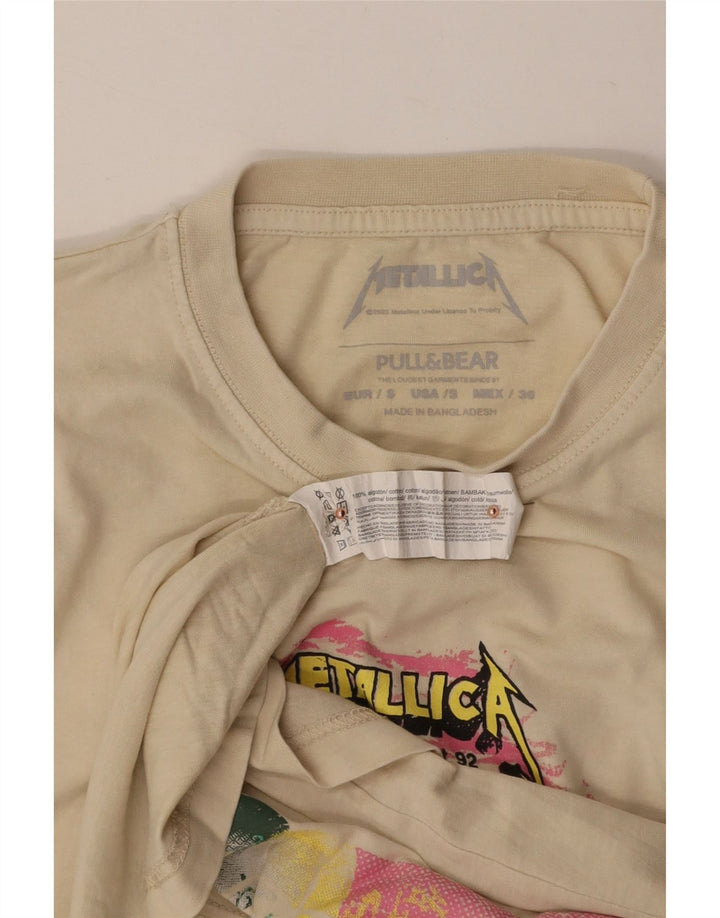Camiseta masculina com estampa Metallica PULL & BEAR de algodão bege pequeno
