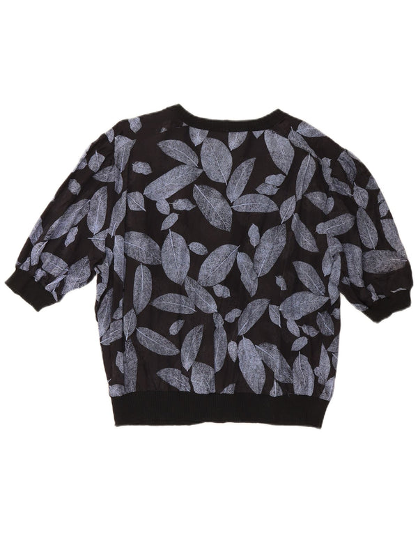 Blusa feminina vintage manga curta IT 50 XL preta floral