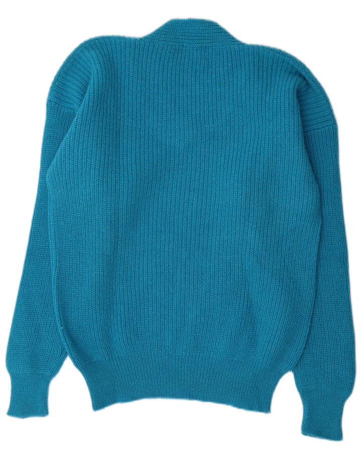 Suéter masculino vintage com decote em V IT 50 lã azul médio