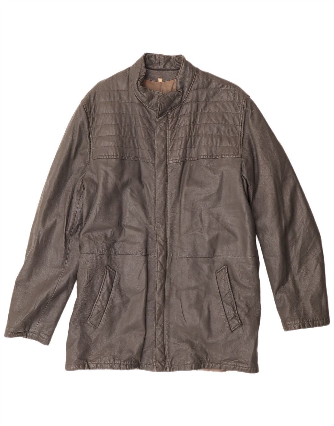 Jaqueta de couro masculina vintage IT 50 grande couro cinza