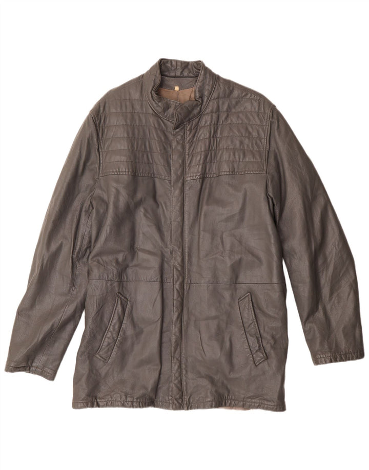 Jaqueta de couro masculina vintage IT 50 grande couro cinza