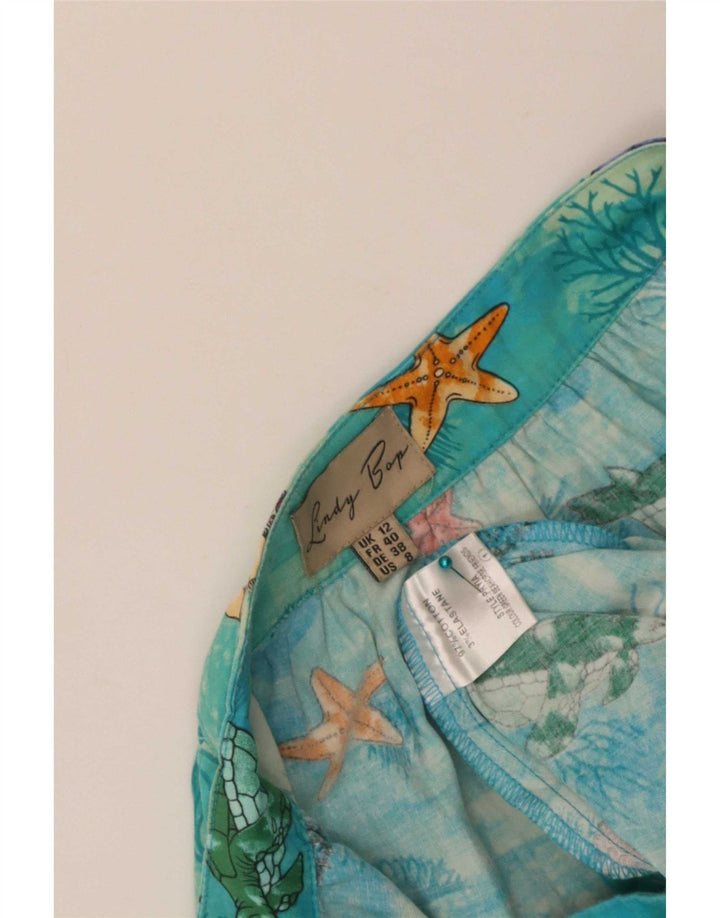 Lindy bop saia feminina com padrão abstrato alargado Reino Unido 12 médio W30 algodão azul