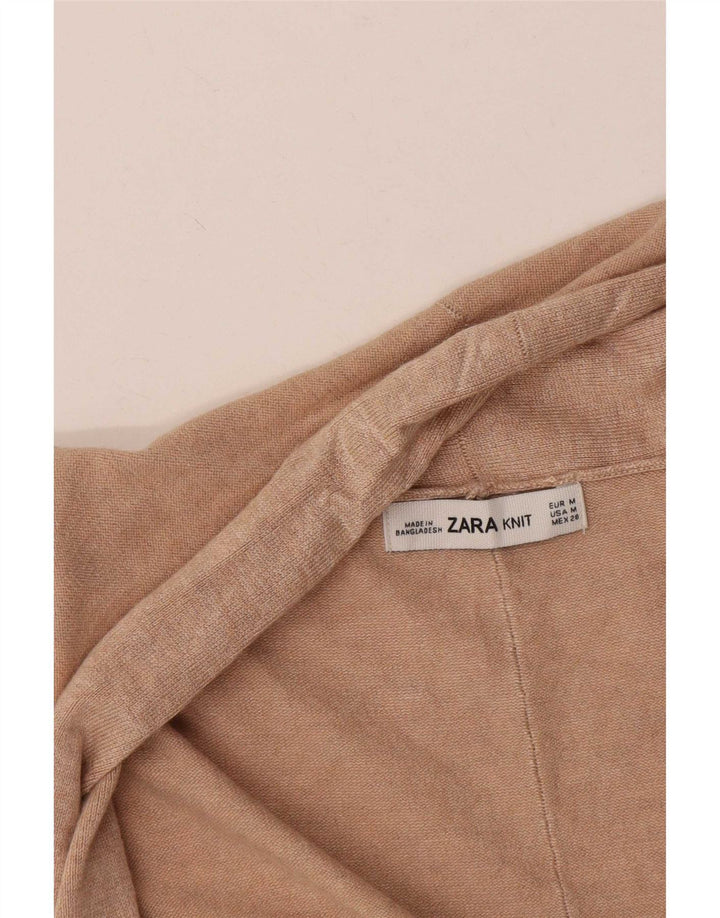 Suéter Zara feminino Longline Open Cardigan Reino Unido 14 Médio Bege
