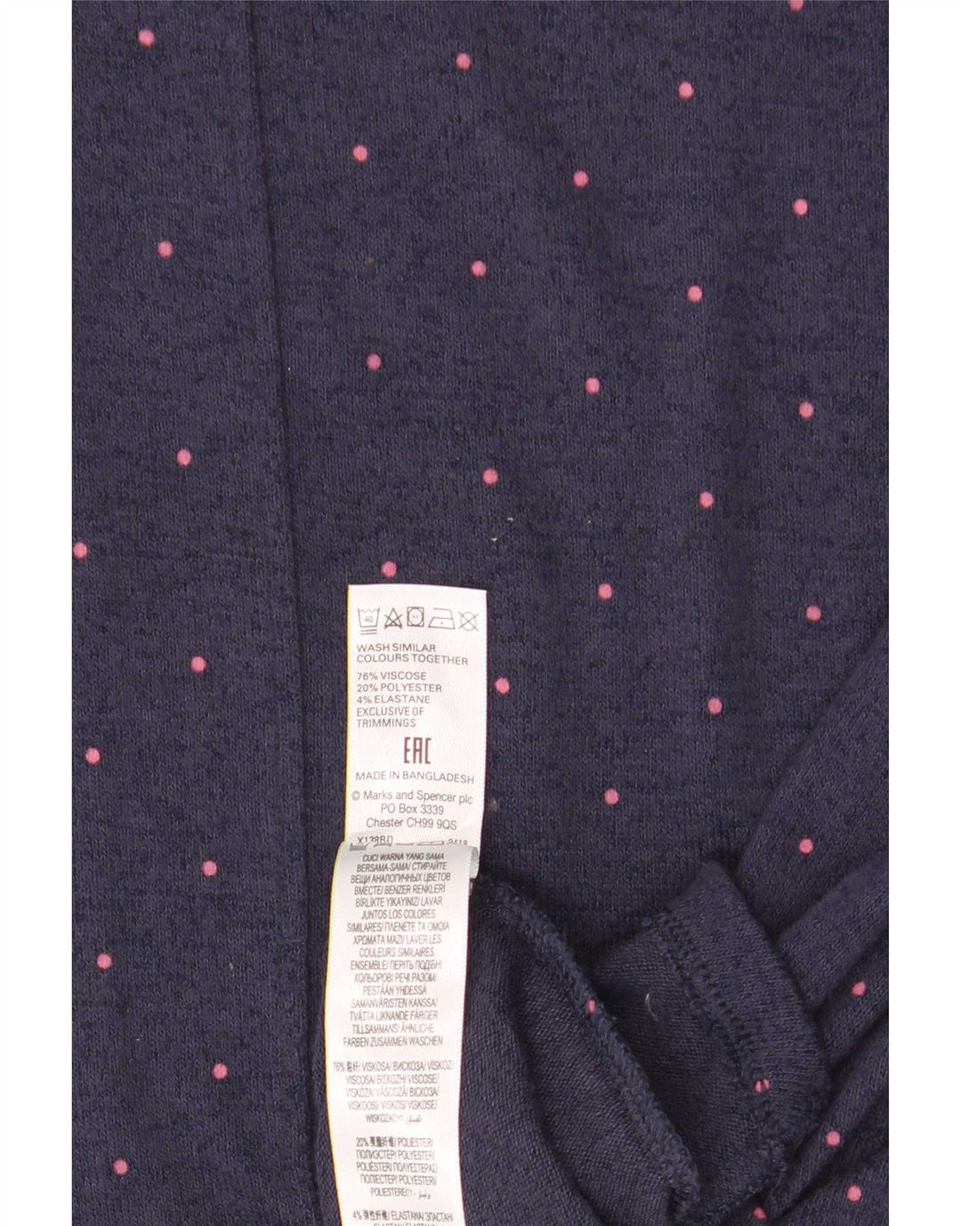 Top feminino Marks & Spencer manga comprida Reino Unido 14 grande azul marinho manchado