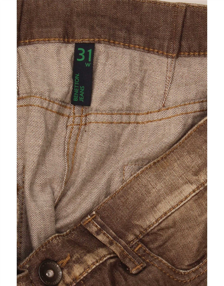 Mini saia jeans feminina de cintura baixa Benetton W31 marrom médio