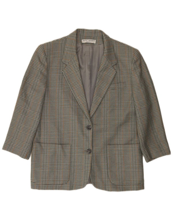 Jaqueta blazer feminina vintage com 2 botões IT 46 grande lã cinza houndstooth