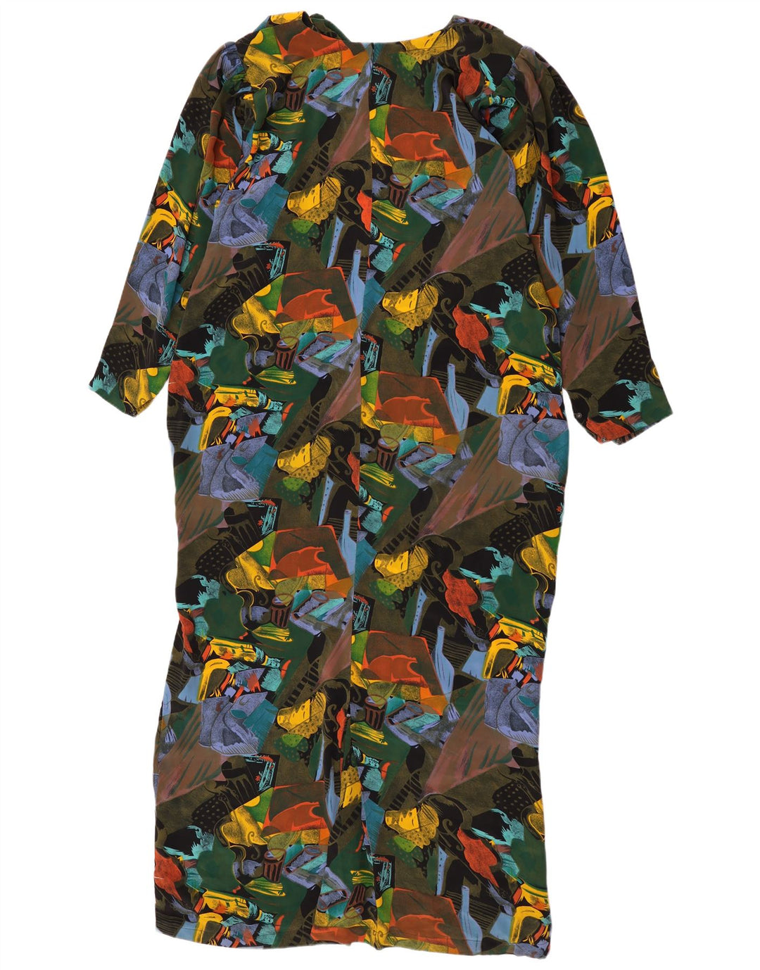 Vestido maxi feminino vintage com padrão abstrato Reino Unido 16 grande multicolorido