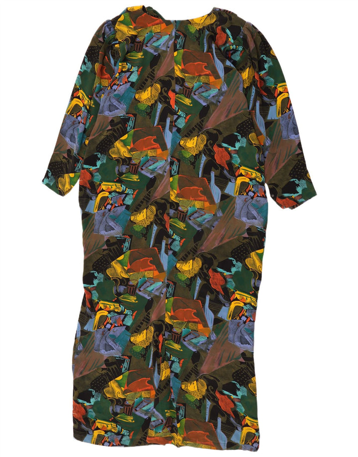 Vestido maxi feminino vintage com padrão abstrato Reino Unido 16 grande multicolorido
