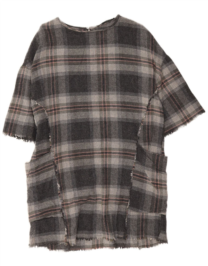 Vestido túnica feminino Zara Reino Unido 14 viscose xadrez cinza médio
