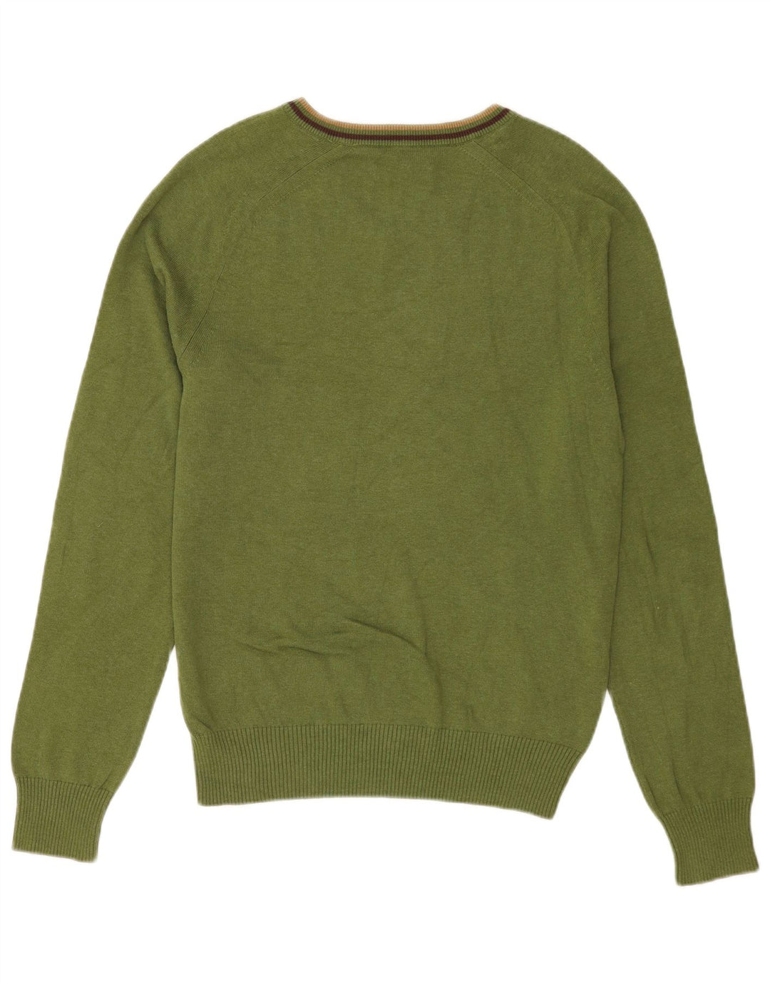 Suéter masculino Penguin com decote em V de algodão listrado verde médio