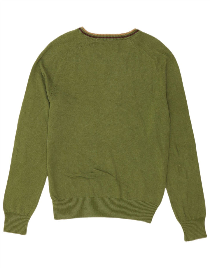 Suéter masculino Penguin com decote em V de algodão listrado verde médio