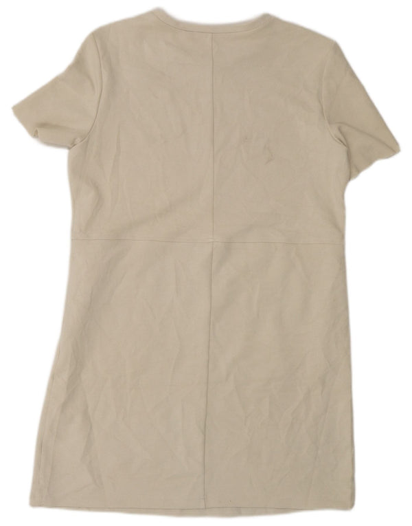 Vestido feminino Zara UK 14 poliéster bege médio