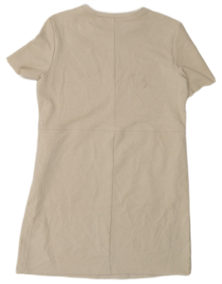 Vestido feminino Zara UK 14 poliéster bege médio