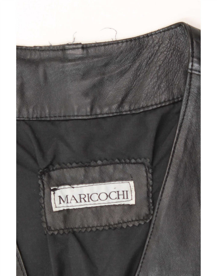 Colete de couro masculino vintage grande preto
