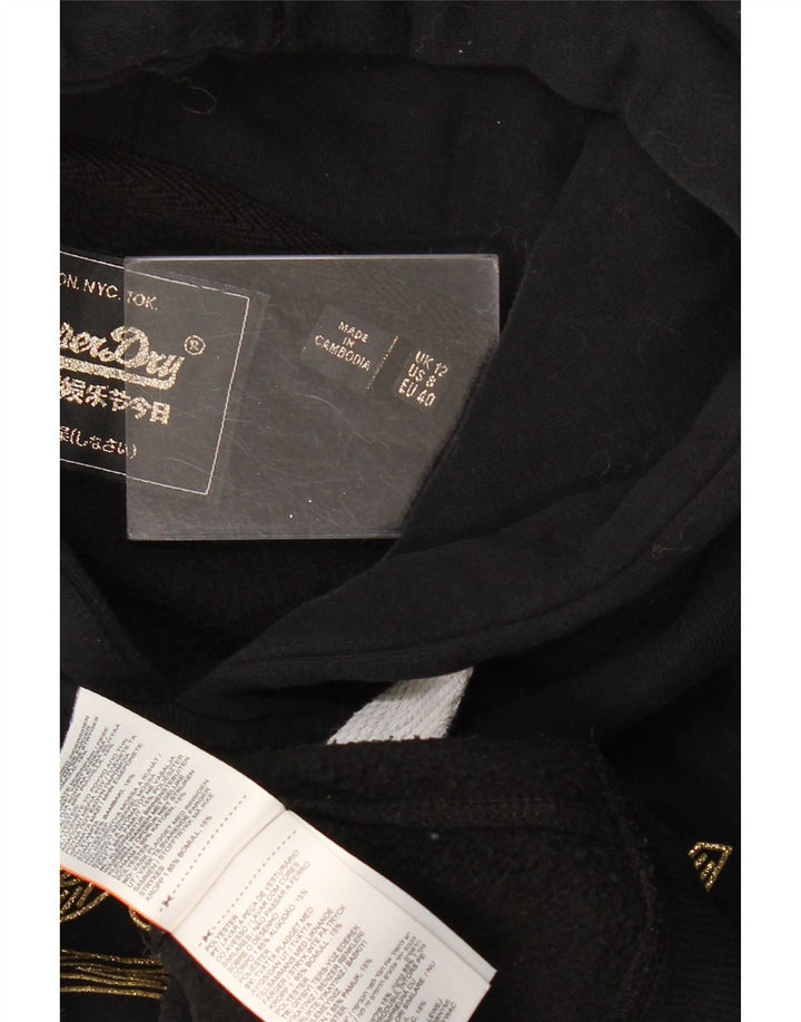 Superdry feminino gráfico moletom com capuz UK 12 médio algodão preto