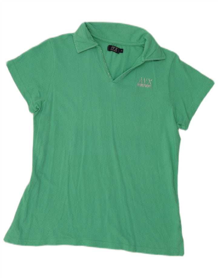 Camisa polo feminina Avirex Reino Unido 12 algodão verde médio