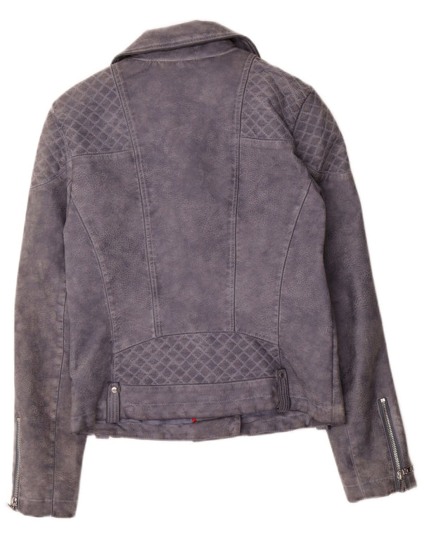 Jaqueta feminina de couro sintético Tommy Hilfiger para motociclista Reino Unido 10 pequena cinza