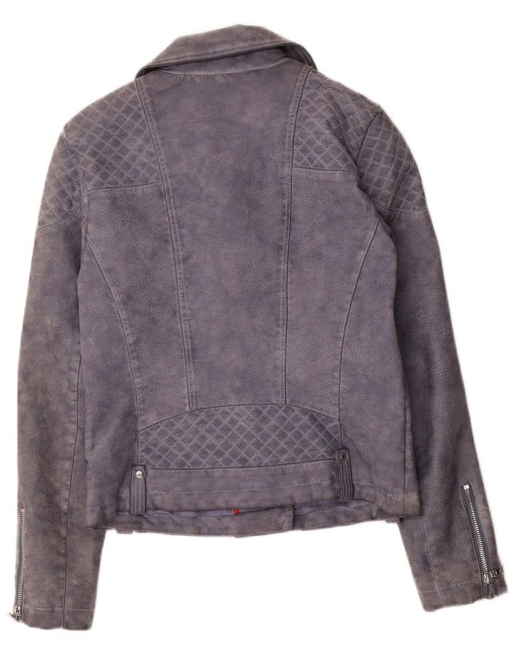 Jaqueta feminina de couro sintético Tommy Hilfiger para motociclista Reino Unido 10 pequena cinza