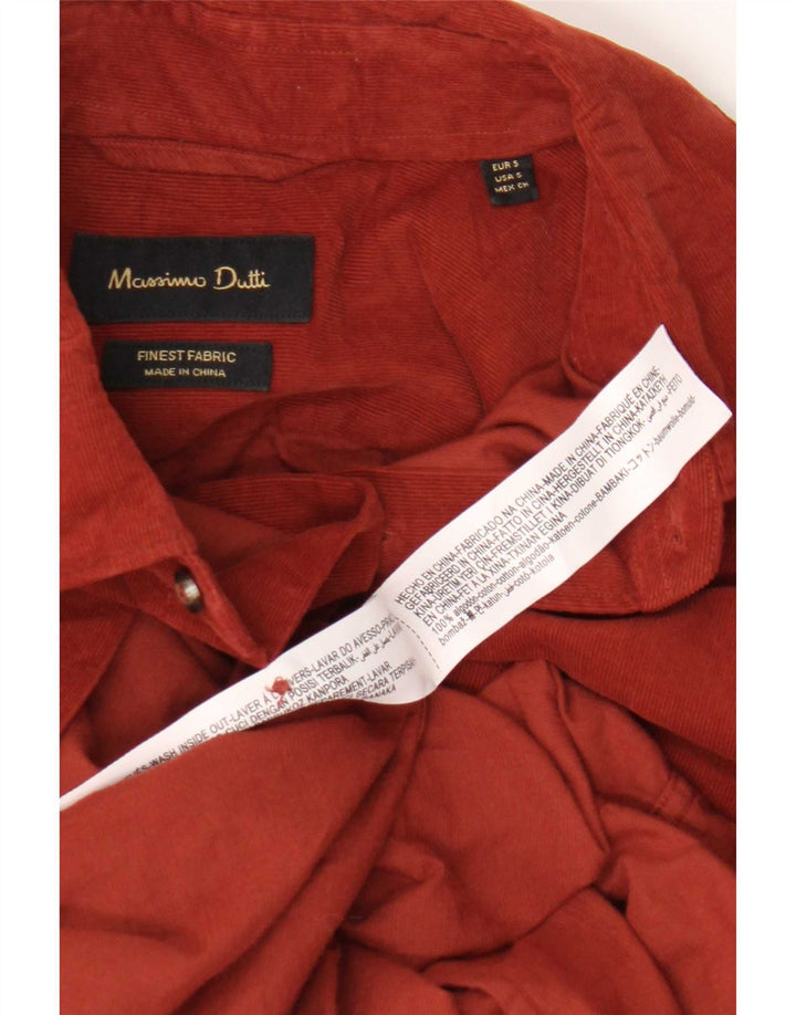 Camisa masculina de veludo Massimo Dutti pequena vermelha de algodão