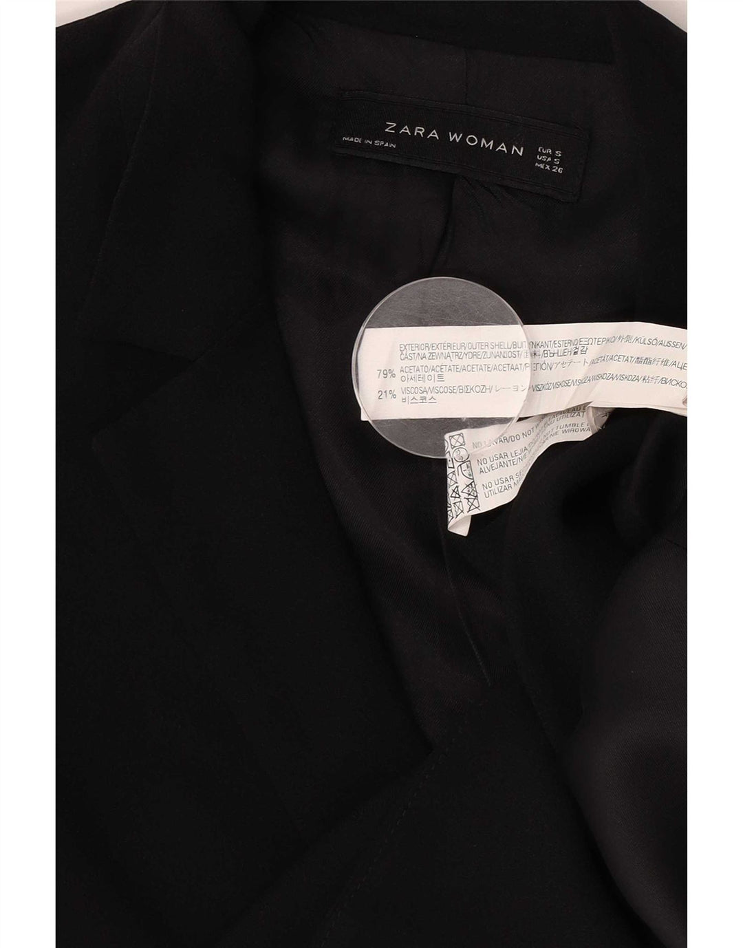 Jaqueta blazer feminina Zara com peito duplo Reino Unido 10 pequeno acetato preto