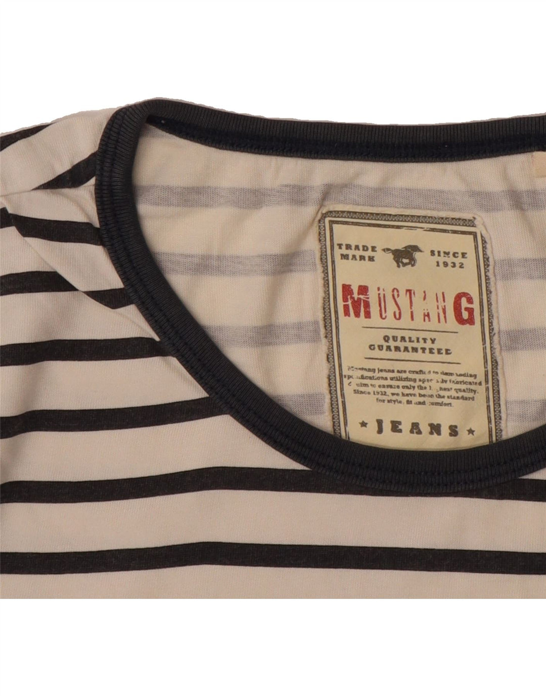 MUSTANG Mens T-Shirt Top Small Off White Striped Vintage Mustang and Second-Hand Mustang from Messina Hembry 