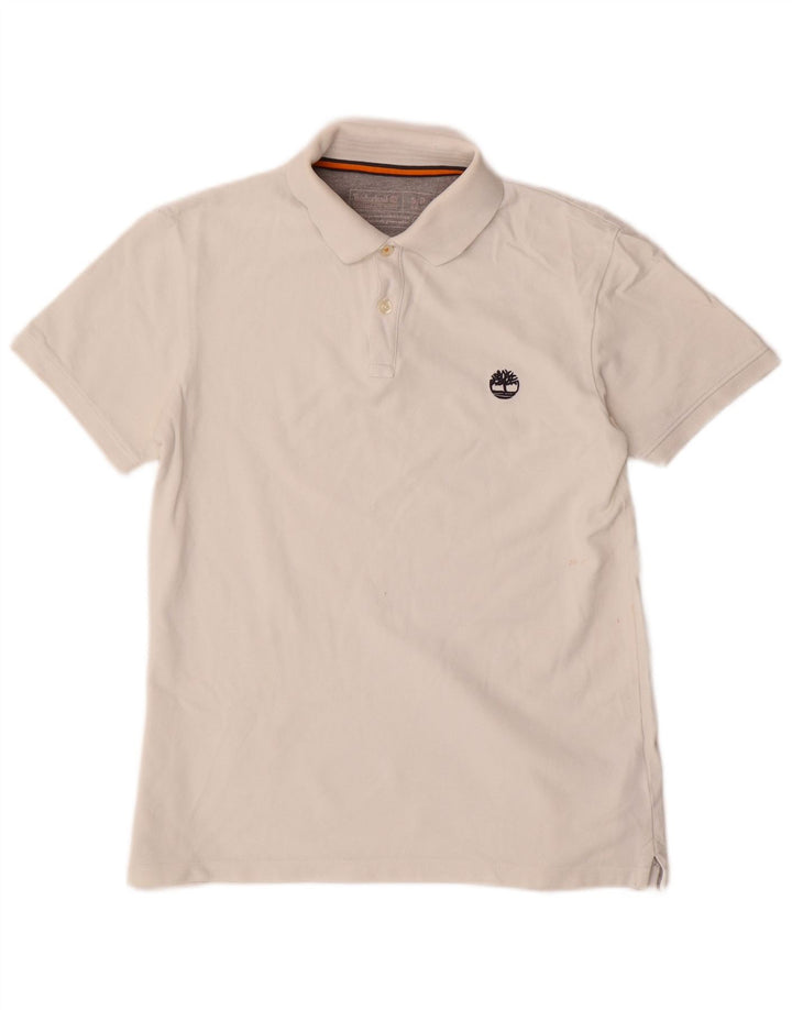 Camisa polo masculina Timberland Slim Fit pequena de algodão branco