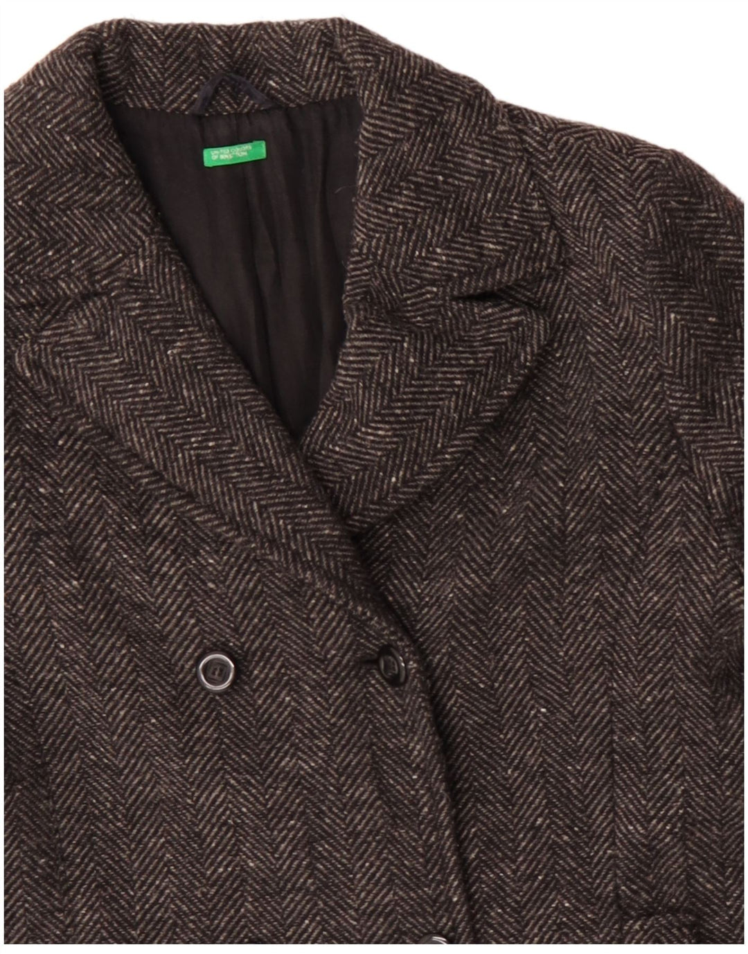 Casaco Pea Coat Feminino Benetton UK 14 Espinha De Peixe Cinza Médio