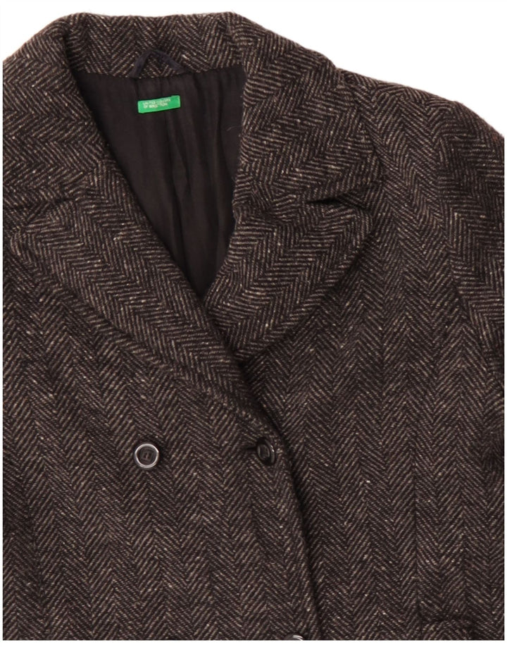 Casaco Pea Coat Feminino Benetton UK 14 Espinha De Peixe Cinza Médio
