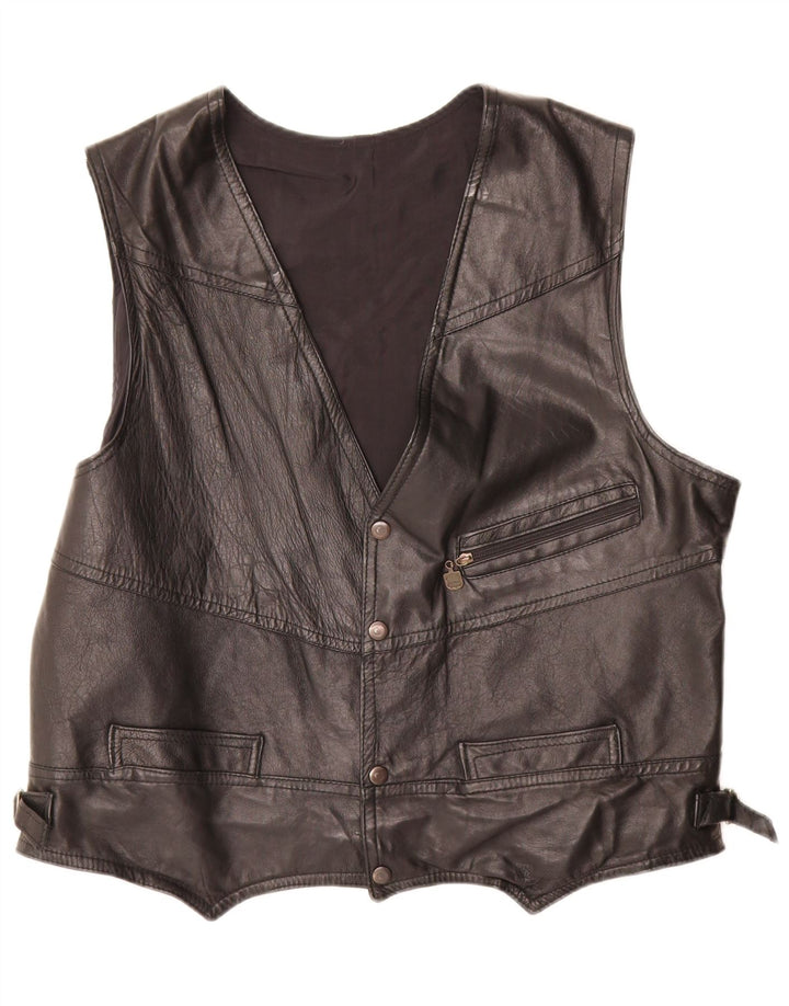 Colete de couro masculino VINTAGE grande preto
